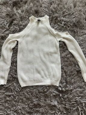 Forever 21 Ivory Cold-Shoulder Knit Sweater